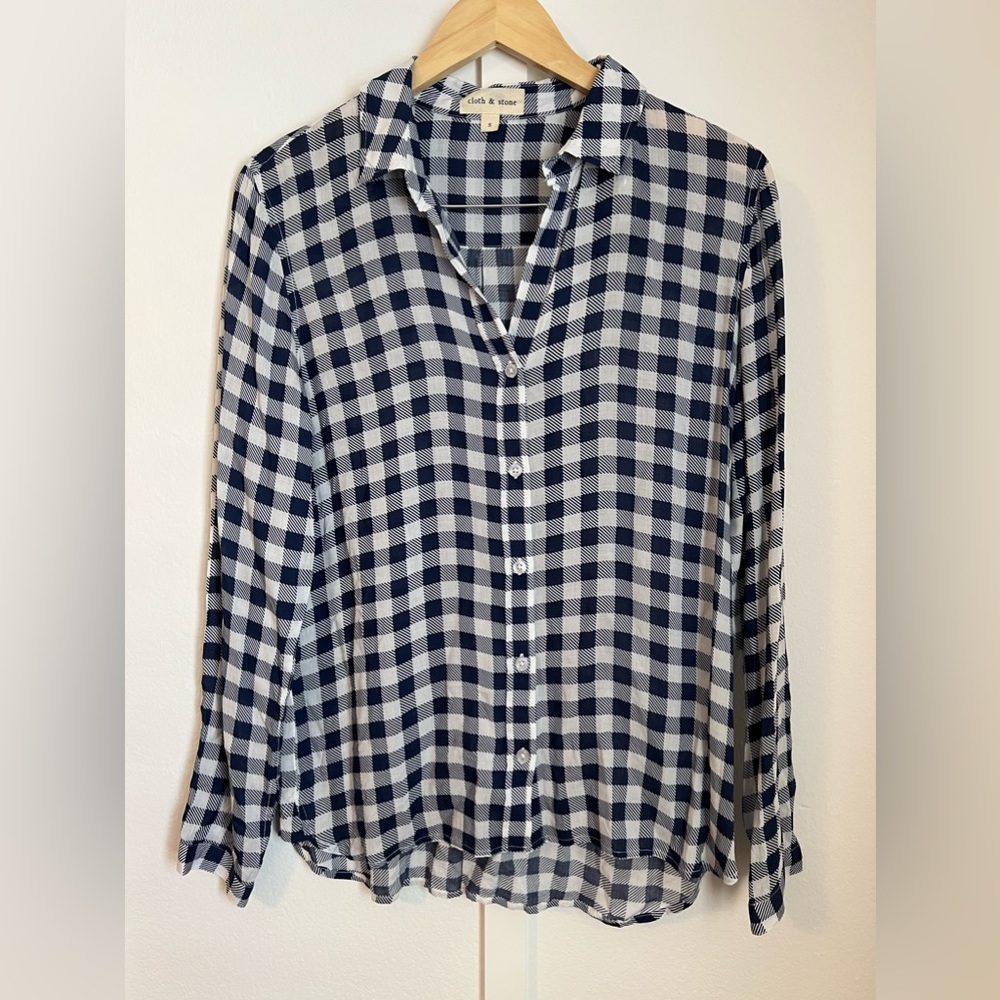 Cloth & Stone: Blue Plaid Blouse - Size Small